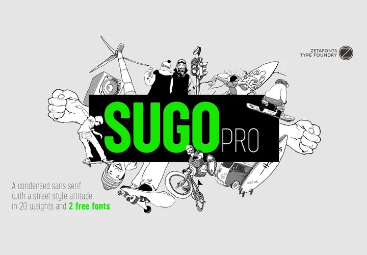 Sugo Pro字体全套20字重 精巧的几何无衬线  by Zetafonts