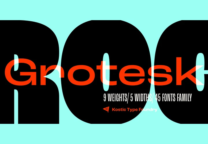 Roc Grotesk字体全套45字重  灵感来自 19 世纪末的美国木材类型  by Kostic