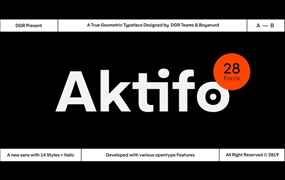 Aktifo字体全套28字重 现代几何无衬线字体 by Degarism Studio