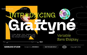 Graftyne Display字体全套7字重  独特的个性无衬线字体 by Godbless Studio